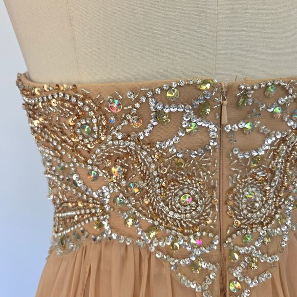 Sherri Hill Strapless Prom Dress Ball Gown Size S 4 Peach Chiffon Beaded - Picture 10 of 13